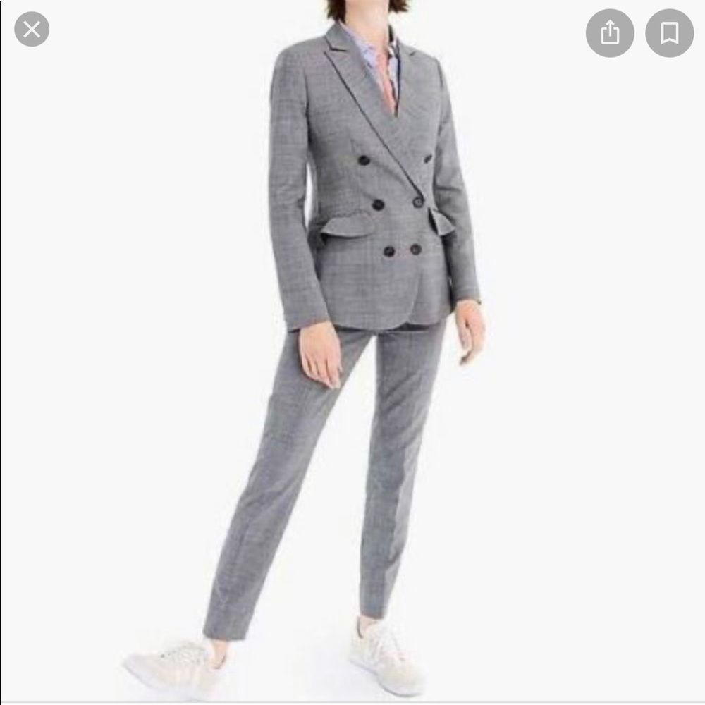 J. Crew Gray Double-Breasted Plaid Blazer & Pants Suit